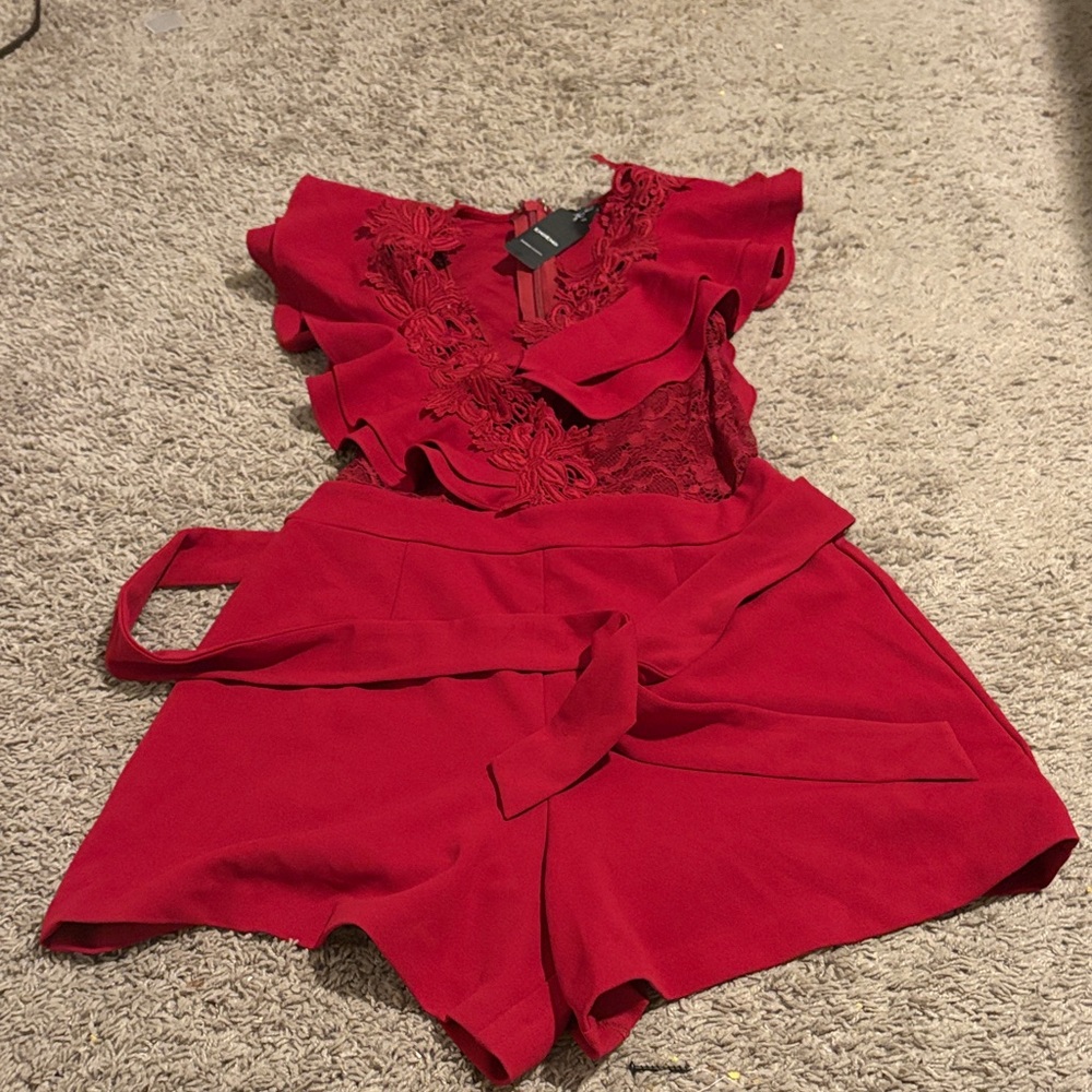 bebe Red Lace Detail Jumpsuit
